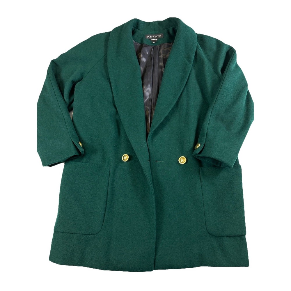 Vtg Donnybrook Emerald Green Double Breasted Blazer Gold Button Wool Blend Sz 12